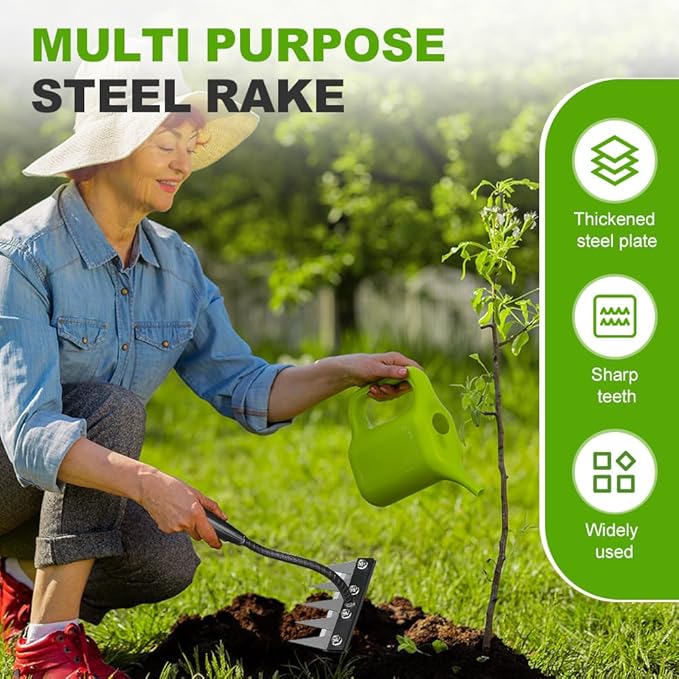 2025 Upgrade Iron Weeding Rake 2.0, 5/6/7/8 Teeth Carbon Steel Garden Weeder Rakes, Iron Rake for Yard Lawn and Garden, Heavy-Duty Garden Hand Weeder Puller Tool for Gardening and Weedings (7 Teeth)