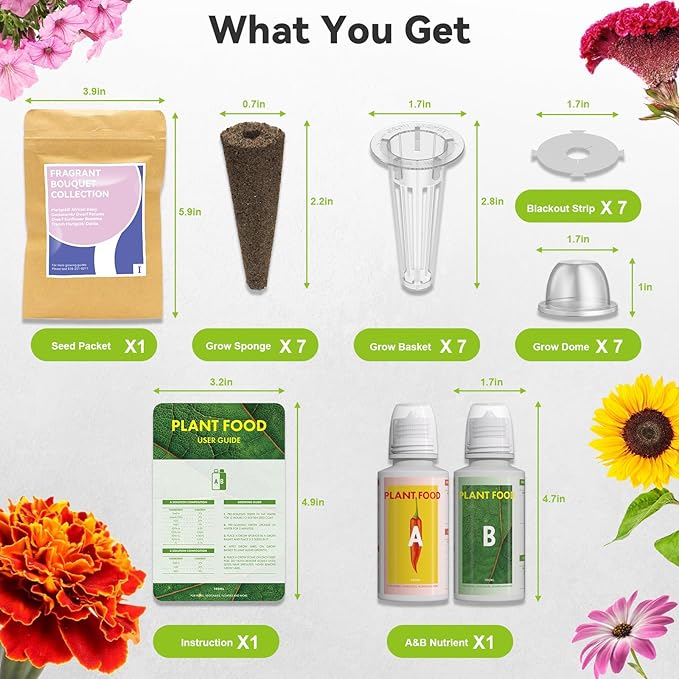 inbloom Fragrant Bouquet Flower Seed Pod Kit for AeroGarden, iDoo, Ahopegarden, GARDENCUBE, 7 Pods (350+ Flower Seeds with Sunflower, Mexican Marigold, Cockscomb, French Marigold, Dahlia)