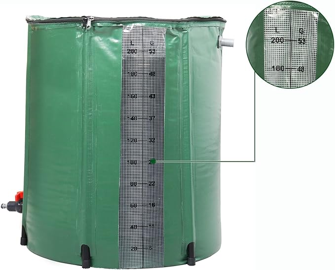 50 Gallon Collapsible Rain Barrel, Rain Catcher Barrel, Portable Rainwater Collection System with Volume Scale Mark, Spigots and Overflow Kit, Rain Water Barrel Collector for Garden, Green