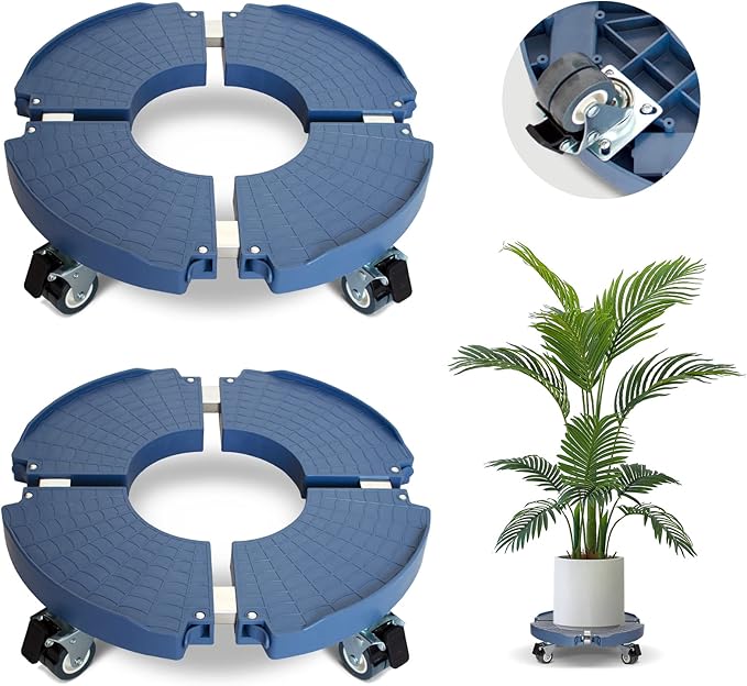 2 Pack Rolling Plant Stand with Wheels,15-21’’Adjustable Heavy Duty Plant Caddy with Wheels for Indoor Outdoor Planter Dolly Lockable