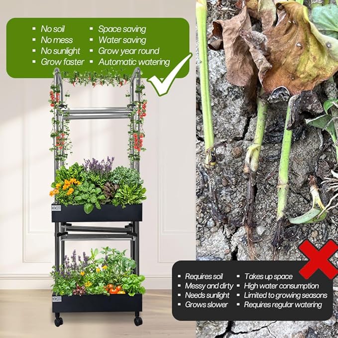 Upgraded Hydroponics Growing System, 2-Tier Indoor Hydroponic Garden with 32 Pods, Auto Water Circulation,Adjustable LED Grow Light, Smart Indoor Garden for Herbs, Vegetables, Climbing Plants