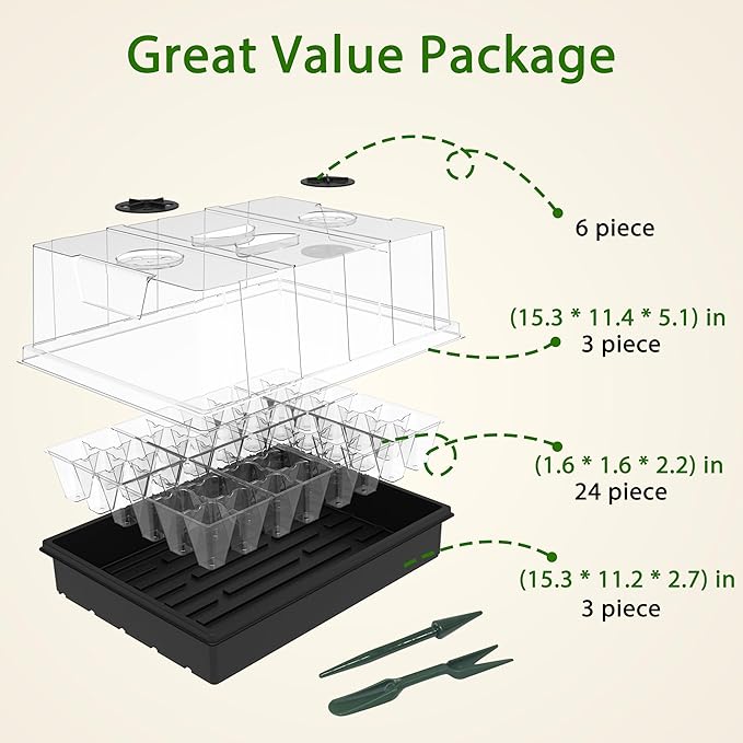 Gardzen Seed Starter Trays, 3 Set Seed Starting Kit with High Dome & Sturdy Base, Reusable Plant Starter Trays with Clear Cells for Seedlings and Microgreens