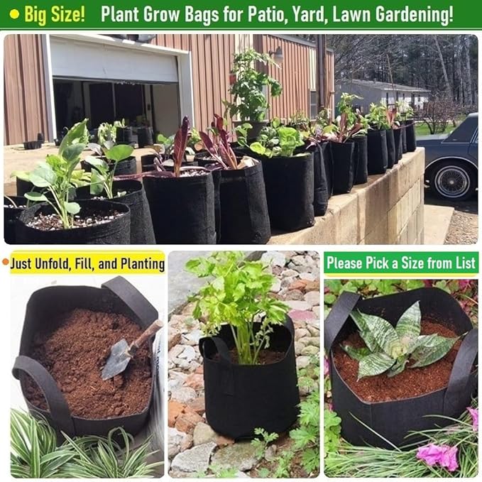 3-Pack 20 Gallon Thickened Plant Grow Bags Large (22x12 in) Heavy Duty Garden Bag Fabric Plant Pots for Tomato,Potato Planter,Flower Pots,Herbs Veggies Planting,Barrel Planter,Yard Waste Bag,Leaf Bags