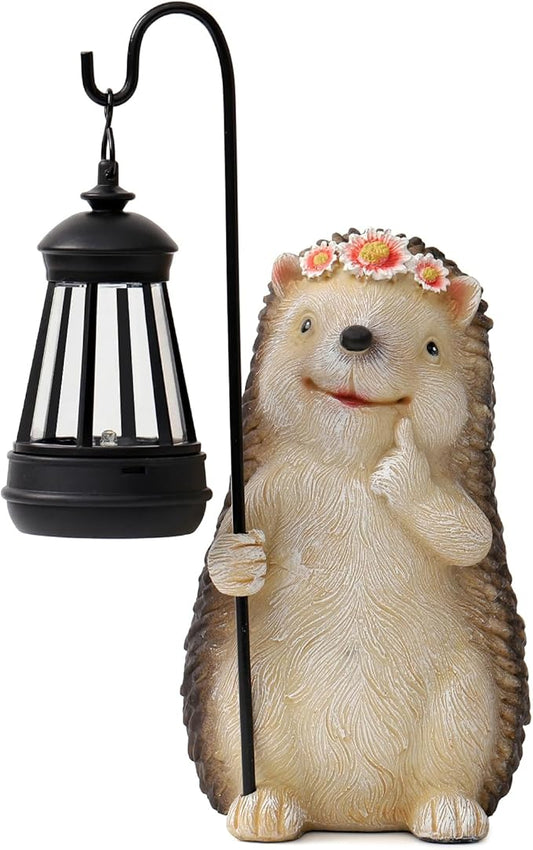 Garden Hedgehog Gnome Statue Decorations - Solar Resin Hedgehog with Solar Garden Lights Outdoor Decorations for Patio,Yard,Lawn,