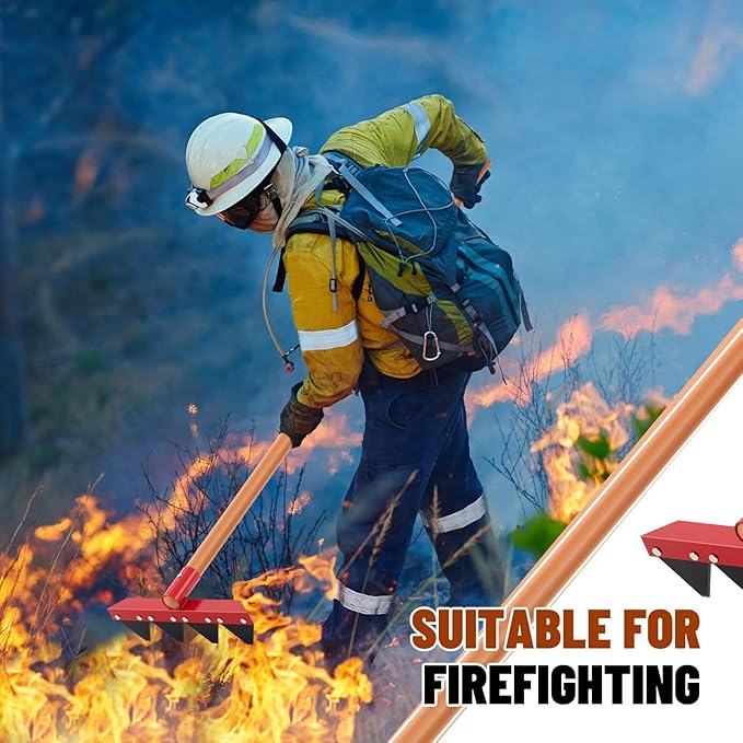Bucherry 1 Pcs Fire Rake 60 x 12.2 x 3.15 Inches Removable Straight Handle L Fires Rake Tool Ash Wood 4 Wide Tines for Fire Fighting Building Lines Gardening Yard Soil