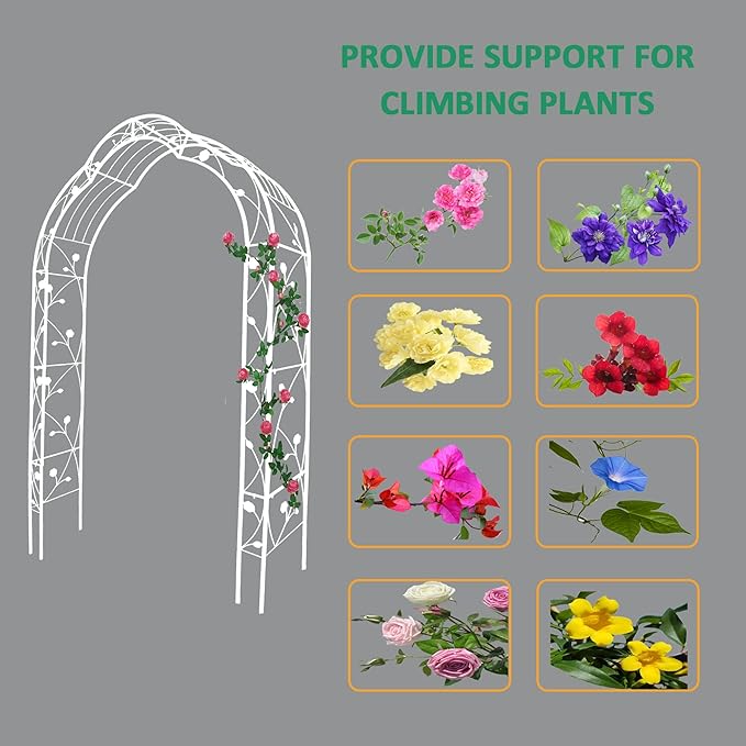 8.3FT Heavy Duty Steel Garden Arbor with Side Garden Trellis, 8-in-1 Wedding Arch Archway for Backyard, Vine Plants & Outdoor Decor - Includes Ground Stakes & Easy Assembly
