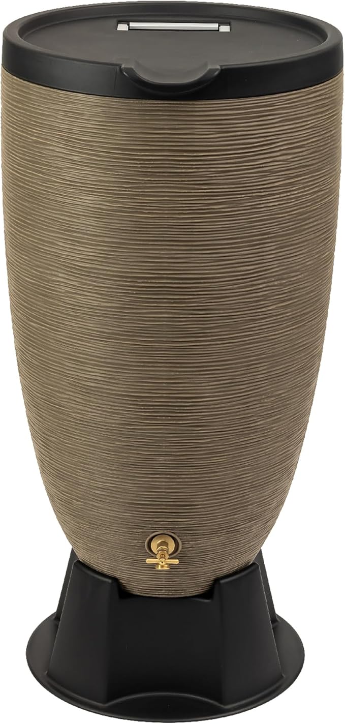 RTS Home Accents 50-Gallon Newport Rain Barrel with Stand and Removable Lid, Sandstone Color