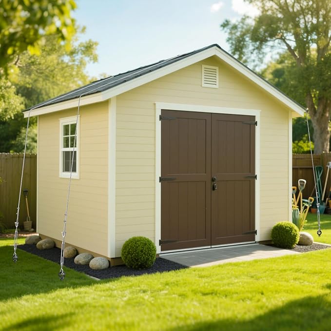 30" Ground Anchors Shed Anchors Kit with 3/16" 75FT Galvanized Cable & M6 304 Stainless Steel Turnbuckles, Heavy Duty Earth Anchors for Sheds Trees Trampoline Greenhouse Swing Set Tent, 6Pack Black