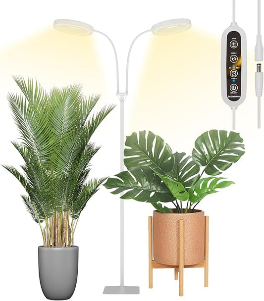 GLOWRIUM Grow Lights for Indoor Plants, Full Spectrum LED Grow Light Floor Lamp with Stand Adjustable Height and Angle, Black Plant Light with 3/9/12H Grow Light Timer (White, 36W)