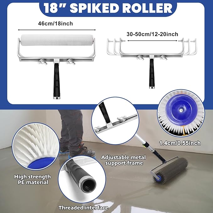 Self-Levelling Cement Tool Kit, Epoxy Floor Kit, Spike Roller for Self Leveling, Floor Leveling Tools with Epoxy Roller, Epoxy Shoes Spikes, Self-Leveling Rake, Stainless Steel Scraper, Extension Rods