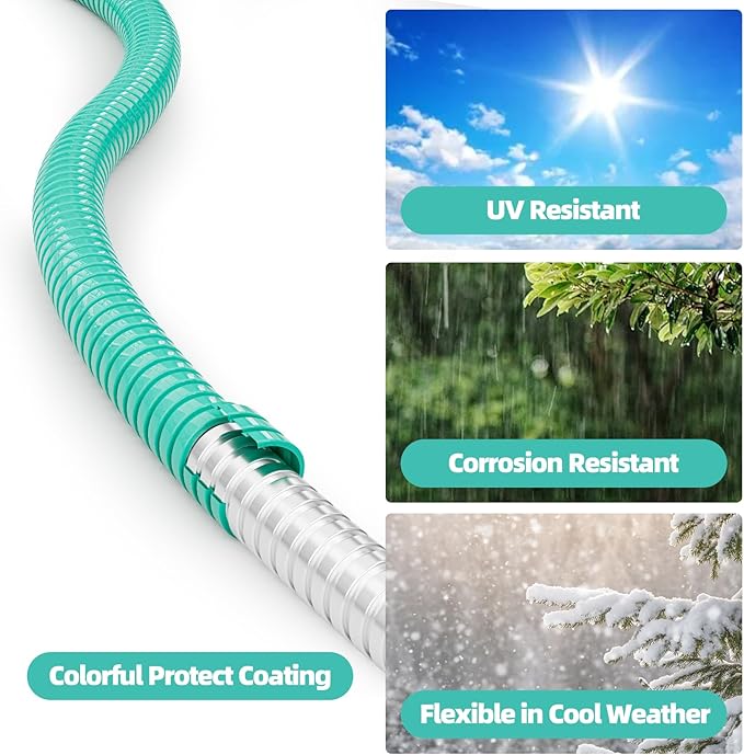 SPECILITE 50ft 304 Stainless Steel Garden Hose Metal, Heavy Duty Water Pipe with Nozzles for Yard, Outdoor - Flexible, Never Kink & Tangle, Puncture Resistant (Aqua)