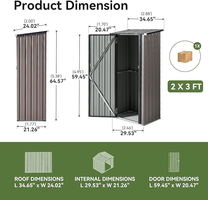 Aoxun 30x21 in Outdoor Storage Cabinet Metal Garden Shed, Indoor& Outdoor Waterproof Vertical Storage Shed for Patio Garden, Garage, Porch (Brown, 22 Cu.Ft)