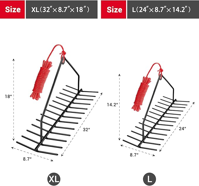 32" Aquatic Weed Rake, 8.6" Steel Rod Lake Weed Cutter, One-Piece Welding, No Assembly Required, Pond Beach Landscaping, Perfect Tie Hole, 30ft Thicker Rope and Net