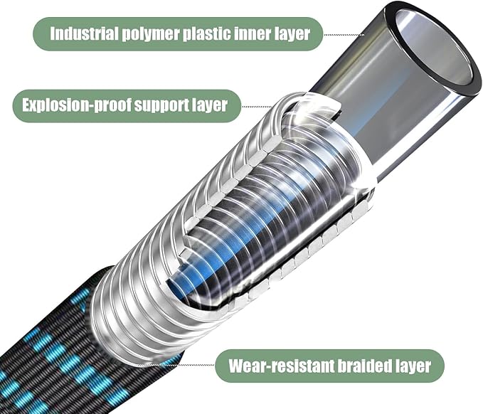 Non-Expanding Garden Hose 100ft,flexible, lightweight hose is resistant to kinks and tangles.With 10-way nozzle, strong 3/4” metal fittings, and a shut-off valve.