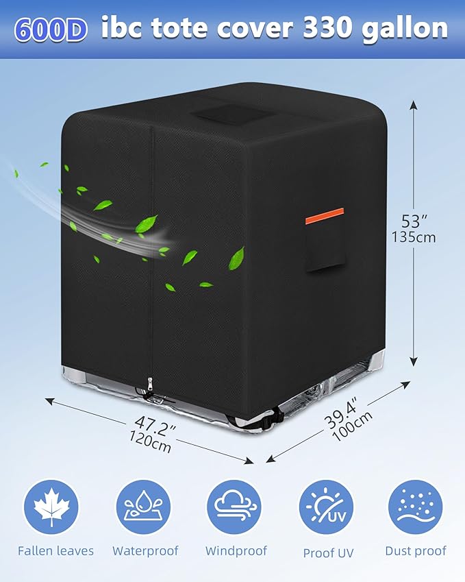 IBC Tote cover 330 gallon water tank protection cover zipper 600D heavy waterproof sunscreen material 1000L outdoor garden water tank cover
