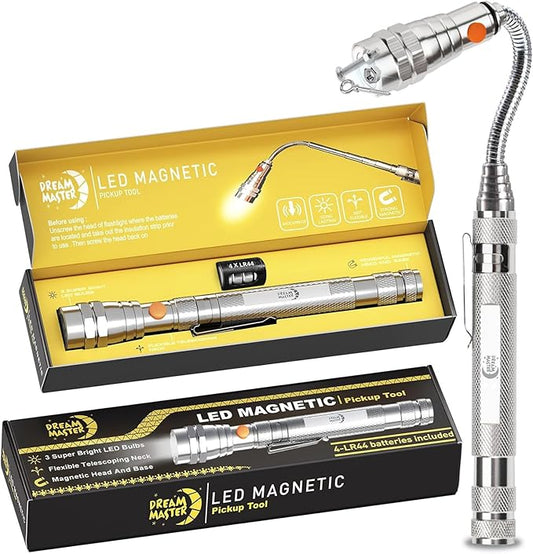 Magnetic Pickup Tool, Gifts for Men, Telescoping Magnet Flashlight, Gifts Idea & Stocking Stuffers for Men, Teen Boys, Mechanic, Boyfriend, Christmas Gifts for Dad, Husband, Father, Silver