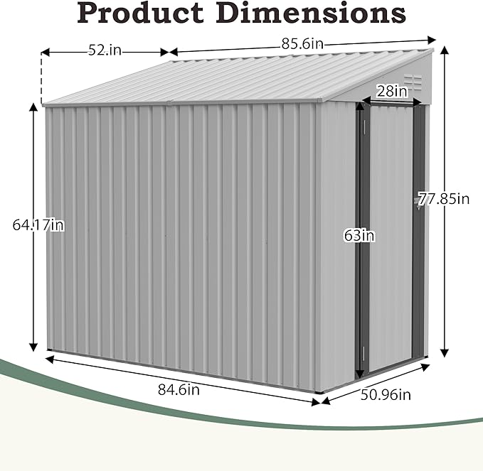 4x7 FT Outdoor Storage Shed,Lean to Lockable Metal Garden Shed Steel with Reinforced Beams,All Weather Waterproof Storage House W/Lockable Door&2 Air Vents,for Backyard,Patio,Lawn,Garden,White