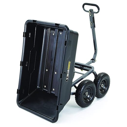 Gorilla Carts Heavy-Duty Poly Yard Dump Cart, 6 Cu Ft Tub, 1200 lb Haul Capacity, Black – Towable Utility Wagon with Quick-Release Dumping & Pneumatic Tires for Landscaping and Gardening