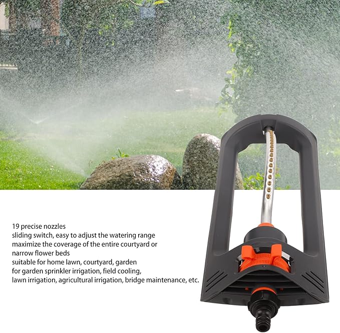 Lawn Sprinkler, Metal Oscillating Sprinkler with 19 Brass Nozzles 4 Modes Water Sprinkler Aluminum Alloy Water Spray Pipe Oscillating Watering Sprinkler Home Lawn, Courtyard