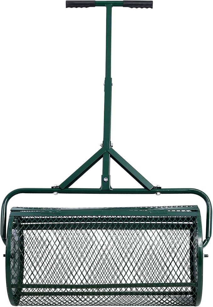 Peat Moss Spreaders for Lawns Compost Spreader Roller 24 Inch Heavy Duty Metal Mesh Dirt Topsoil Spreader for Planting Seeding Garden (24"/42"-50" L, Green)