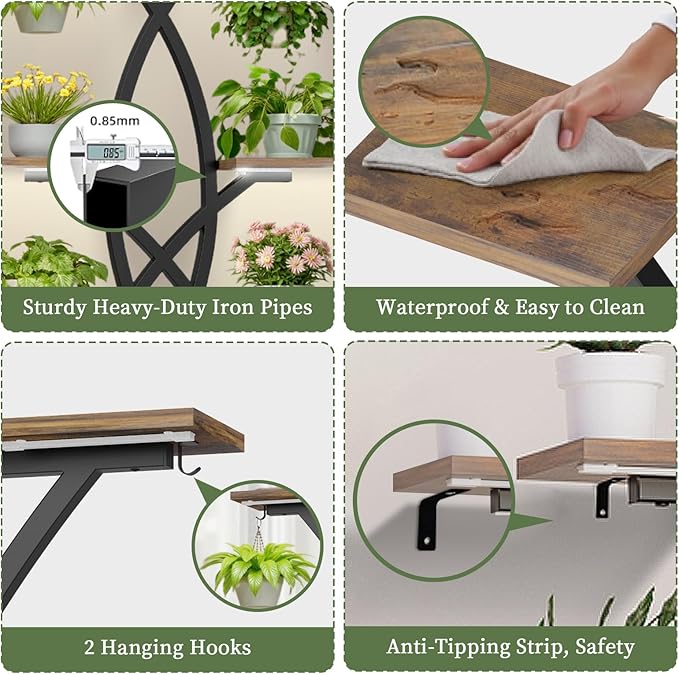 Plant Stand Indoor with Grow Lights - 8 Tiered Plant Shelf with Storage Drawer, 65" Tall Plant Shelf with Grow Light & 2 Hooks, Corner Plant Stand for Indoor Plants, Metal Plant Holder for Home, Patio