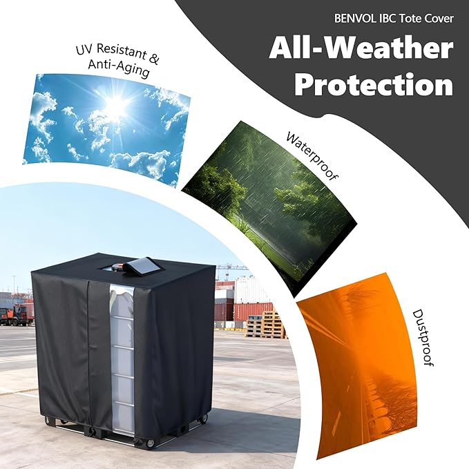 IBC Tote Cover, 420D Silver Coated Waterproof Oxford Cloth for 1000L IBC Container Rain Water Tank Outdoor 275 Gallon Rain Barrel Foil Anti-Dust Cover, Sun Protection Anti-UV