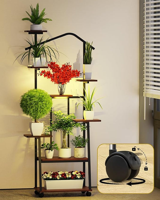 Plant Stand Indoor with Grow Lights-65" Indoor Plant Shelf,8 Tiered Corner Plant Stands for Indoor Plants,Metal Tall Plant Flower Display Shelves for Bedroom Living Room Balcony Patio (House-Shape)