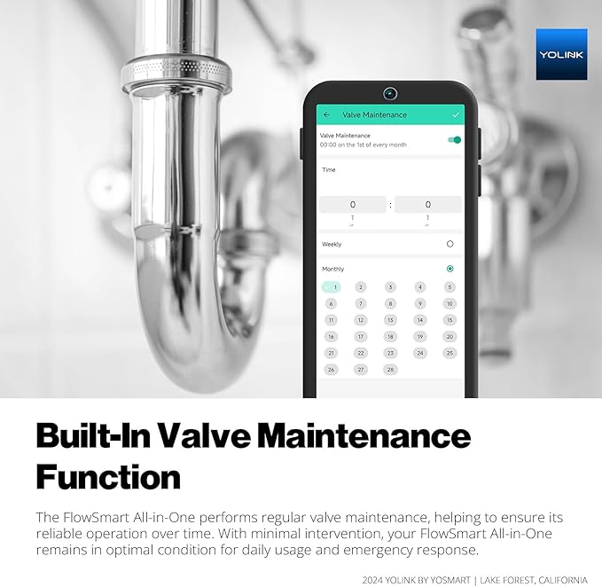 NSF Certified YoLink FlowSmart All-in-One Smart Water Meter & Auto Shutoff for 1.5" Pipes, LoRa Long-Range, Real-Time Leak Detection, 10-Year Battery, 80+ Device Ecosystem, Hub Required