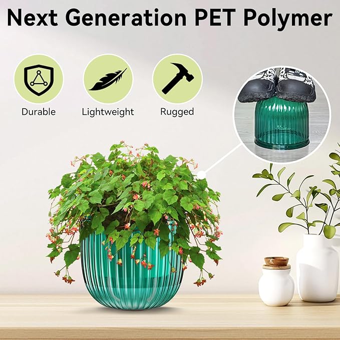 ZeeDix 3 Pack-6.5 Inch Hanging Planters for Indoor Plants, Self Watering Hanging Plant Pots with 3 Hooks and Drainage for Home, Wall, Window Decor Outdoor Use (Green, 6.5 inch)