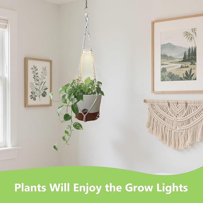 Hanging Planters for Indoor Plants: 2 Pack Macrame Plant Hangers with Grow Lights and Self-Watering Pots, 10 Inch Large Hanging Pots with Drainage Holes & Removable Tray