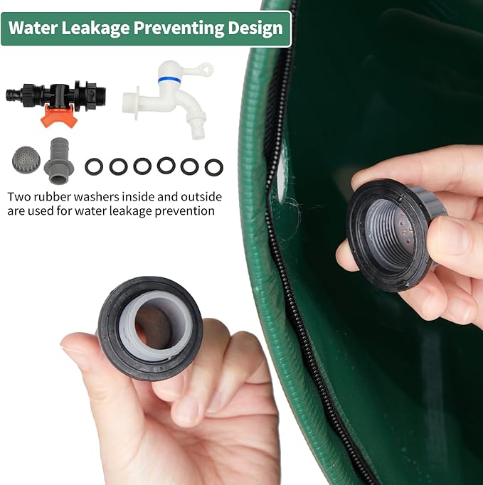 100 Gallon Collapsible Rain Barrel, Water Storage Tank, Portable Rainwater Collection System, Rain Catcher Barrel with Two Spigots and Overflow Kit, Rain Water Barrel Collector for Garden, Green