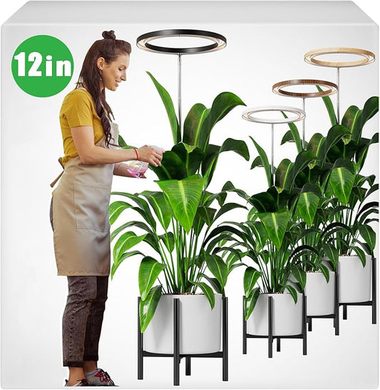 12" Grow Lights for Large Indoor Plants, Full Spectrum Indoor Plant Lights for Indoor Growing,Height Adjustable 15"-65",Timer Auto On/Off 3/9/12H,9 Brightness,Led Tall Halo Grow Light for House Plants