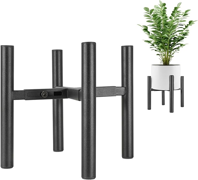 Adjustable Plant Stand, Black Metal, Modern Indoor Outdoor Planter Holder Fit 8 9 10 11 12 inch Pots, Black (Pot & Plant Not Included) (BLACK-1PC, 8-12.8 INCH)