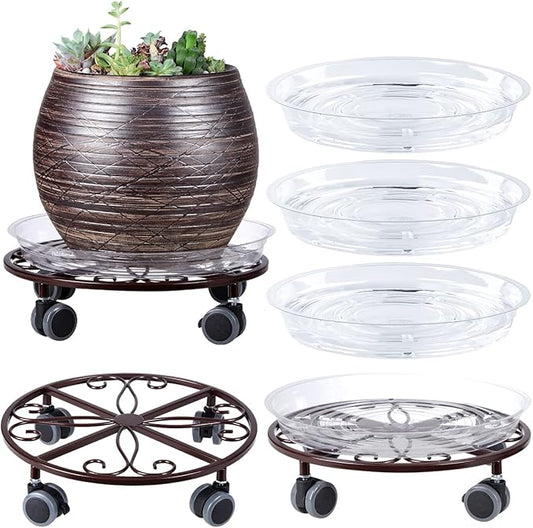 3 Pack Plant Caddy with Wheels Heavy Duty 11.8 Inches Metal Plant Stand with Wheels Plant Dolly Rolling Plant Stand Plant Roller with Casters for Indoor and Outdoor (3, Bronze)