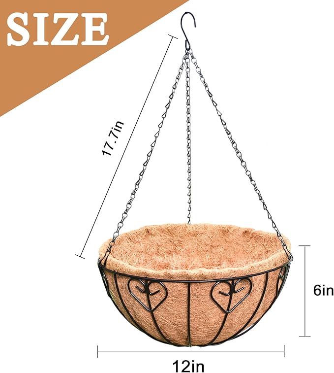 4 Pack 12 Inch Hanging Baskets for Plants Outdoor Metal Hanging Planter Basket with Coco Coir Liner Hanging Flower Baskets Hangings Flower Pots Holder for Garden, Patio(AX)