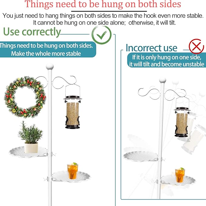 Upgraded 74" Shepherd's Hook for Bird Feeder，Floor Hanging Plant，White Wind Chime Stand, Waterproof Metal & Adjustable-Height Standing Pole Holder for Wreath, Indoor & Outdoor（2 Placement Racks)