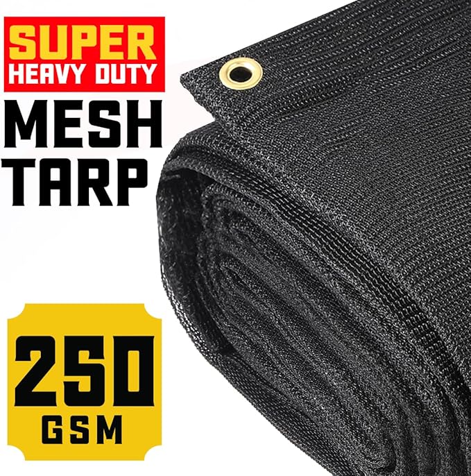 Core Tarps 60% Black Shade Cloth with Grommets - 10 X 12 FT Heavy Duty Mesh Tarp - Sun Shade Cloth for Garden Vegetables Plants Greenhouse Outdoors Backyard Fences Dump Trucks Patio Mesh Shade Tarp