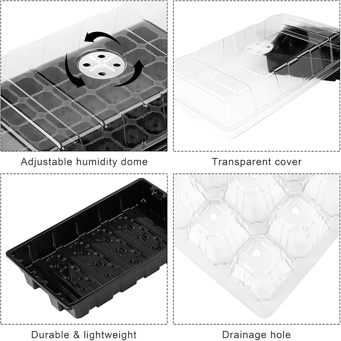 Elcoho 6 Pack Seed Starter Tray Kit 40 Cells Seedling Trays with Humidity Dome and Base Mini Propagator Plant Nursery Pots Total 240 Cells for Greenhouse Plants Growing, Black