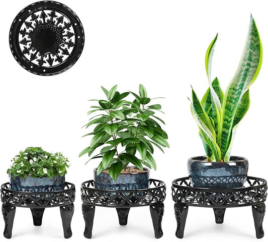 3 Pack Metal Plant Stands Indoor Outdoor,Heavy Duty Iron Flower Pot Stands for Multiple Plants,Rustproof Low Round Plant Holder for Garden,Patio,Home