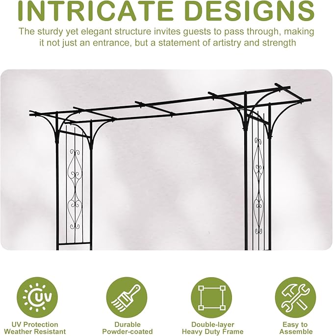 Outvita 7Ft Garden Arch Arbor, Steel Frame Stand Trellis, Arbour Archway for Wedding Ceremony Decoration Plant Climbing Rose Vines Lawn Courtyard Patio Black