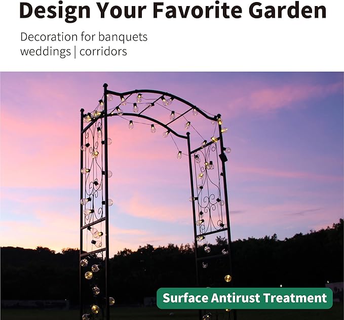 SCENDOR 92'' H x 44'' W Garden Arch Arbor Trellis for Outdoor, Trellis Plants Support with Metal Durable Iron Use for Climbing Plants w/Decorative Wire Lattice - Black