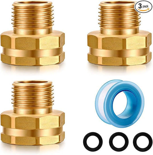 Garden Hose 3/4" GHT Female x 1/2" NPT Male Connector, Brass Pipe Fitting Adapter (3-Pack)