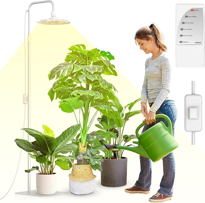 SANSI Grow Lights for Indoor Plants, 100W Full Spectrum Tall Plant Lights for Indoor Growing, 47"-70" Standing Grow Light with Remote Control 5 Level Dimmable 10200LM 8/12/14H Auto On/Off Timer