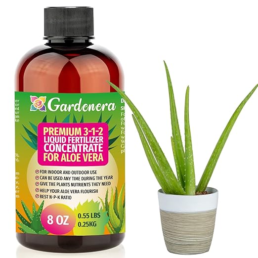 Gardenera Premium Liquid Aloe Vera Fertilizer - 3-1-2 Concentrate for Indoor Plants and Flowers - Organic Plant Food - 8oz