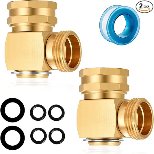 Garden Hose Elbow 90Degree Solid Brass Right Angle 3/4 GHT Swivel Extension Fitting Connector (2 PCS)