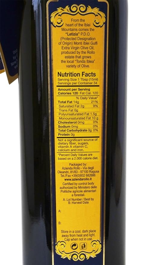 Letizia Sicilian Extra Virgin Olive Oil DOP 500 ml - Pack of 2