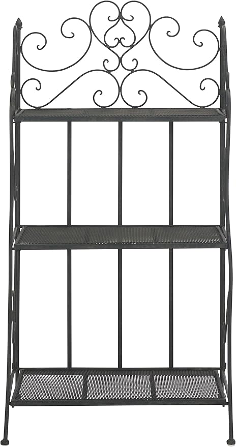 SAFAVIEH Outdoor Collection Torus Victorian Scroll Antique Black 3-Tier Shelf (Fully Assembled)