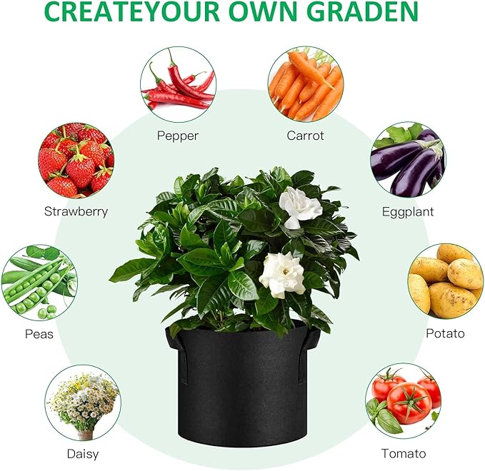 24-Pack 3 Gallon Thickened Non-Woven Grow Bags, Aeration Fabric Pots with Handles