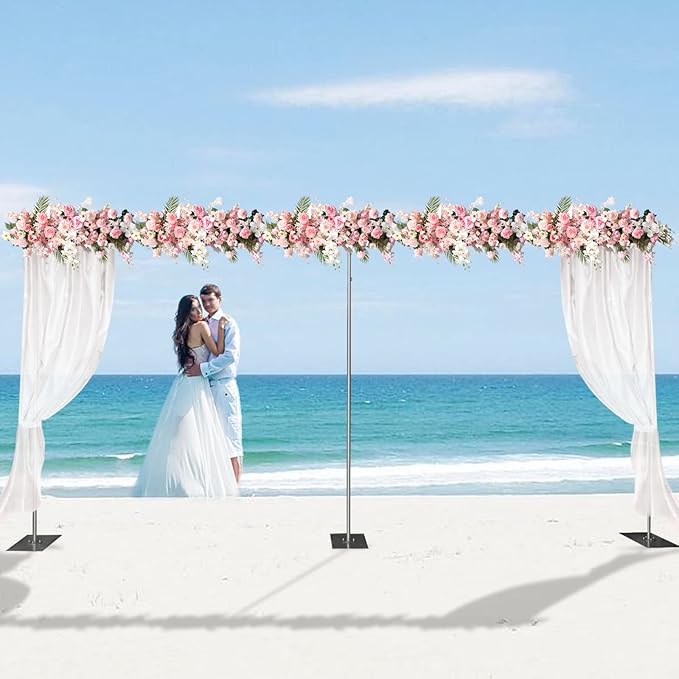 Wedding Arch Backdrop Stand Silver 19.7 * 9.8FT Adjustable Wedding Arches for Ceremony Metal Balloon Arch Stand Garden Arbor Frame for Wedding Birthday Party Baby Shower