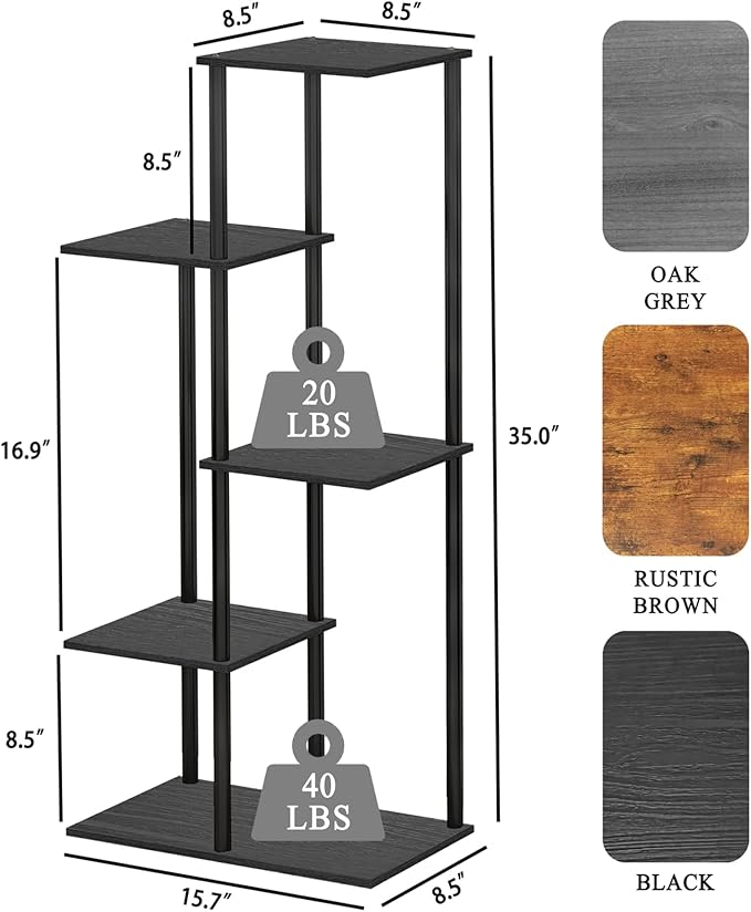 Plant Stand Indoor 5 Tier 6 Potted Metal Wood Plant Shelf, Multiple Flower Pots Corner Tall Plant Holder Stands for Living Room Balcony Bedroom, Black